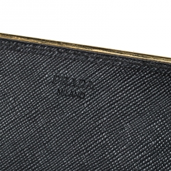 Pre Owned Prada Black Saffiano Metal Leather Metal Bar Wallet