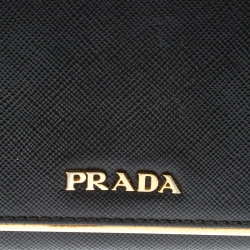 Pre Owned Prada Black Saffiano Metal Leather Metal Bar Wallet