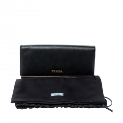 Pre Owned Prada Black Saffiano Metal Leather Metal Bar Wallet