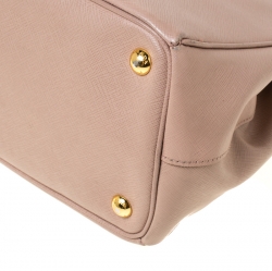 Pre Owned Prada Nude Saffiano Lux Leather Small Double Zip Tote