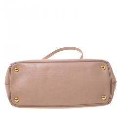 Pre Owned Prada Nude Saffiano Lux Leather Small Double Zip Tote