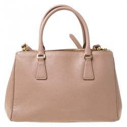 Pre Owned Prada Nude Saffiano Lux Leather Small Double Zip Tote