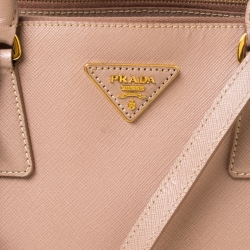 Pre Owned Prada Nude Saffiano Lux Leather Small Double Zip Tote