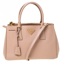 Pre Owned Prada Nude Saffiano Lux Leather Small Double Zip Tote
