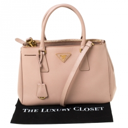Pre Owned Prada Nude Saffiano Lux Leather Small Double Zip Tote