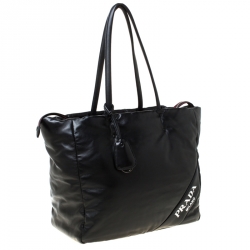 Prada Black Soft Leather Padded Shopper Tote 