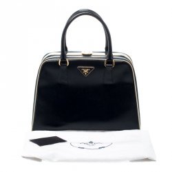 Pre Owned Prada Navy Blue Patent Leather Pyramid Frame Top Handle Bag