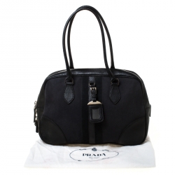 Pre Owned Prada Black Canvas and Leather Trim Bowler Bag
