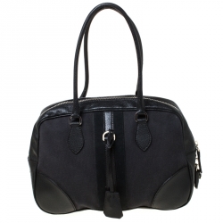 Pre Owned Prada Black Canvas and Leather Trim Bowler Bag