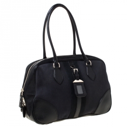 Pre Owned Prada Black Canvas and Leather Trim Bowler Bag