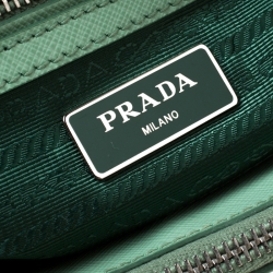 Pre Owned Prada Light Green Saffiano Lux Leather Mini Double Zip Tote