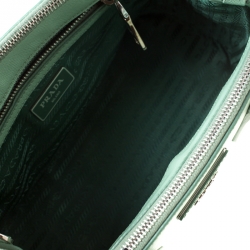 Pre Owned Prada Light Green Saffiano Lux Leather Mini Double Zip Tote