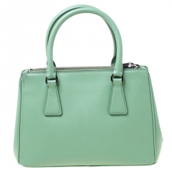 Pre Owned Prada Light Green Saffiano Lux Leather Mini Double Zip Tote