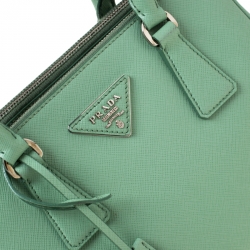 Pre Owned Prada Light Green Saffiano Lux Leather Mini Double Zip Tote