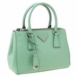 Pre Owned Prada Light Green Saffiano Lux Leather Mini Double Zip Tote