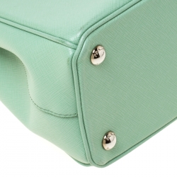 Pre Owned Prada Light Green Saffiano Lux Leather Mini Double Zip Tote