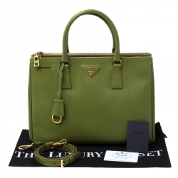 Pre Owned Prada Green Saffiano Lux Leather Medium Double Zip Bag
