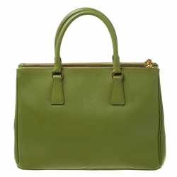 Pre Owned Prada Green Saffiano Lux Leather Medium Double Zip Bag