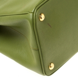 Pre Owned Prada Green Saffiano Lux Leather Medium Double Zip Bag