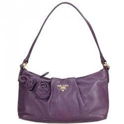 Pre Owned Prada Purple Leather Baguette Bag
