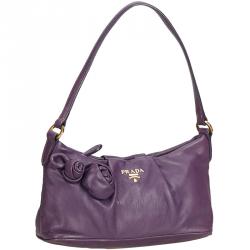 Pre Owned Prada Purple Leather Baguette Bag