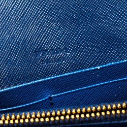 Pre Owned Prada Blue Saffiano Lux Leather Wave Continental Wallet