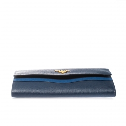 Pre Owned Prada Blue Saffiano Lux Leather Wave Continental Wallet