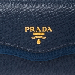Pre Owned Prada Blue Saffiano Lux Leather Wave Continental Wallet