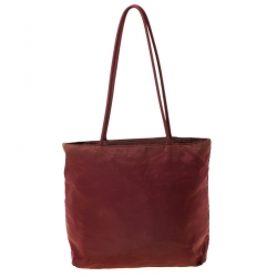 Pre Owned Prada Burgundy Tessuto Nylon Tote 