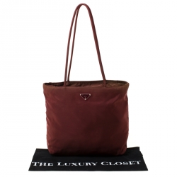 Pre Owned Prada Burgundy Tessuto Nylon Tote 