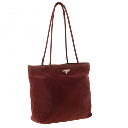 Pre Owned Prada Burgundy Tessuto Nylon Tote 