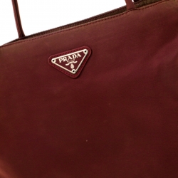 Pre Owned Prada Burgundy Tessuto Nylon Tote 