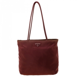 Pre Owned Prada Burgundy Tessuto Nylon Tote 