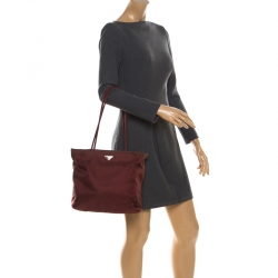 Pre Owned Prada Burgundy Tessuto Nylon Tote 