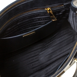 Pre Owned Prada Black Saffiano Leather Medium Double Zip Tote