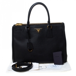 Pre Owned Prada Black Saffiano Leather Medium Double Zip Tote