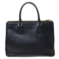 Pre Owned Prada Black Saffiano Leather Medium Double Zip Tote