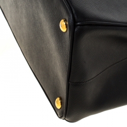 Pre Owned Prada Black Saffiano Leather Medium Double Zip Tote