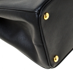 Pre Owned Prada Black Saffiano Leather Medium Double Zip Tote