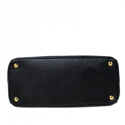 Pre Owned Prada Black Saffiano Leather Medium Double Zip Tote