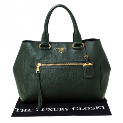Pre Owned Prada Forest Green Vitello Daino Leather Tote          
