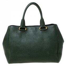 Pre Owned Prada Forest Green Vitello Daino Leather Tote          