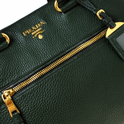 Pre Owned Prada Forest Green Vitello Daino Leather Tote          