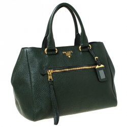 Pre Owned Prada Forest Green Vitello Daino Leather Tote          