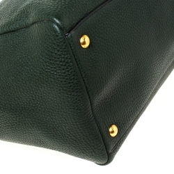Pre Owned Prada Forest Green Vitello Daino Leather Tote          