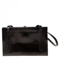 Pre Owned Prada Black Patent Leather Kisslock Sling Wallet