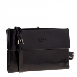 Pre Owned Prada Black Patent Leather Kisslock Sling Wallet