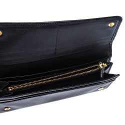 Pre Owned Prada Black Saffiano Lux Leather Continental Wallet