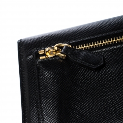 Pre Owned Prada Black Saffiano Lux Leather Continental Wallet