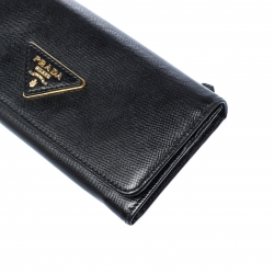 Pre Owned Prada Black Saffiano Lux Leather Continental Wallet